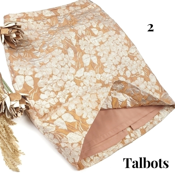 New Talbots Gold Cream Floral Skirt Sz 2 - Picture 1 of 11